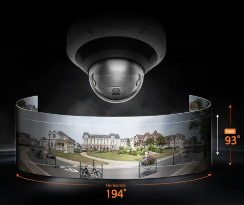 Hanwha panoramic multi-sensor camera coverage illustration