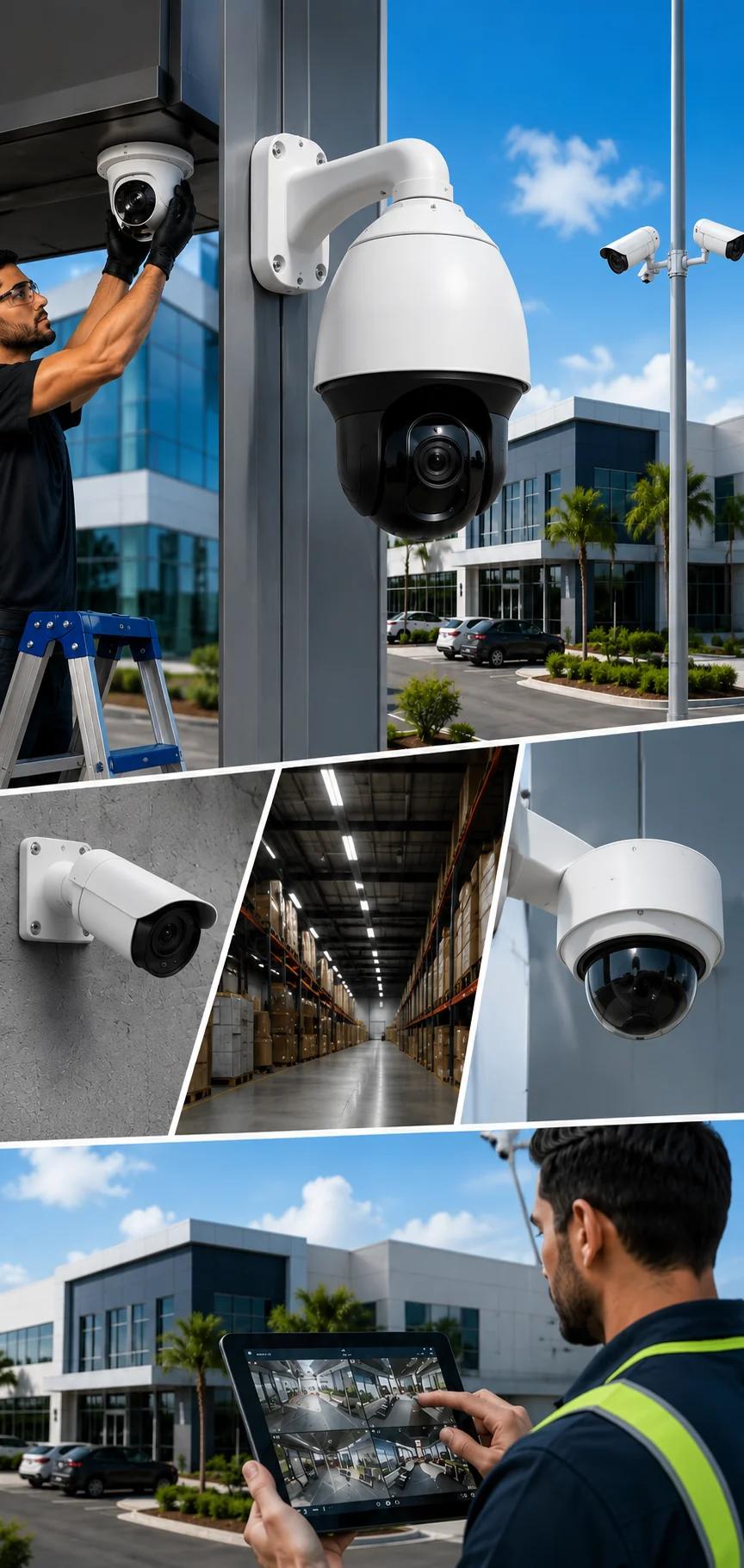 IDS CCTV camera installation collage β PTZ, bullet and dome cameras for Florida businesses